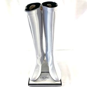 Vicini White Leather Go-Go Boots Tall Low Block Heel Round Toe size 10 40 Riding